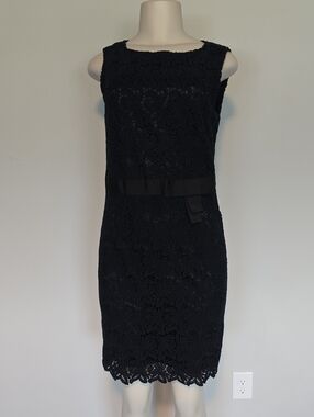 Talbots Petite navy blue sleeveless floral lace dress-8P